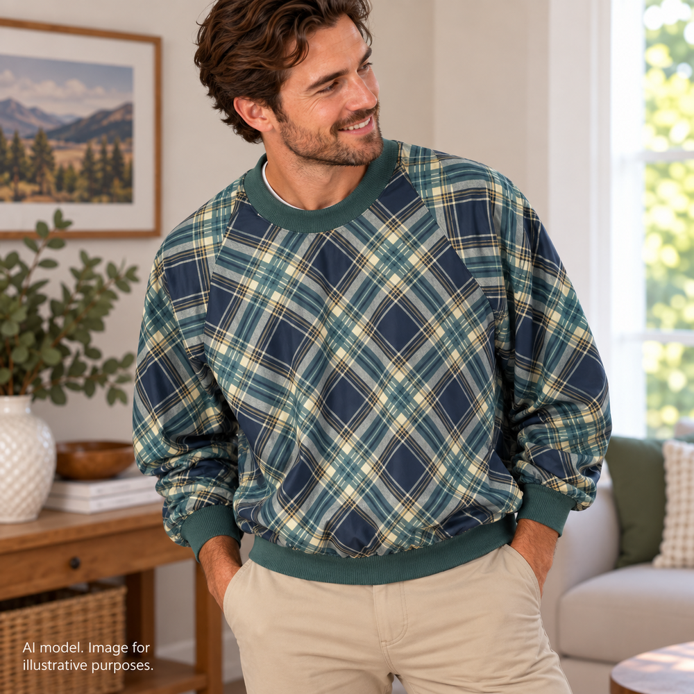 Sunderland of Scotland Pullover Mens M? Green Blue Diamond Plaid Reversible Golf